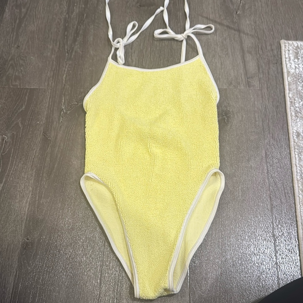 Hunza G yellow one piece with tie straps